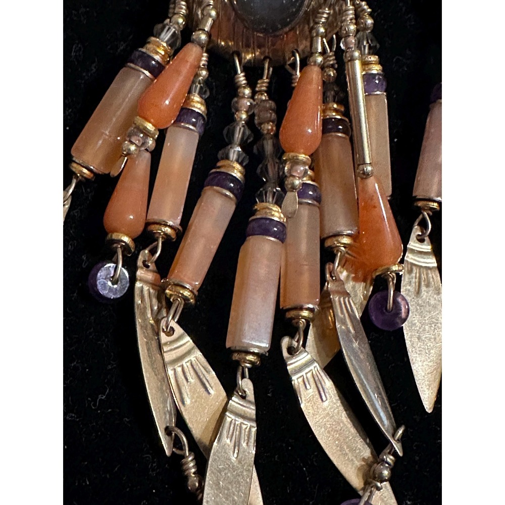 Tabra Gold Filled Moonstone Agate & Amethyst Dangle Earrings - Picture 3 of 9